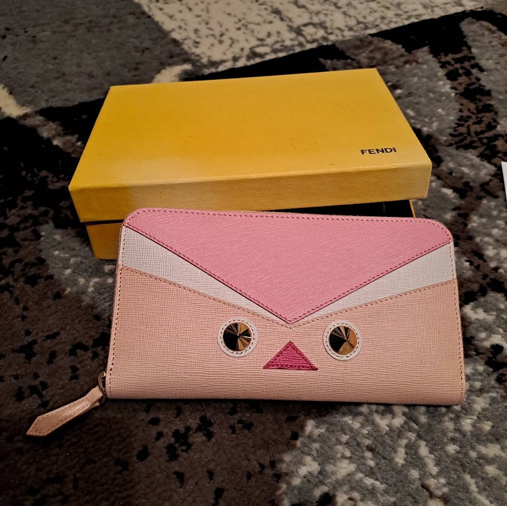Fendi Vitello Leather Studded Bird Eye Monster Wallet